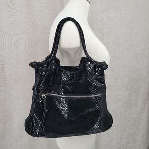 Pietro Alessandro Black Leather Faux Snakeskin Animal Print Bag